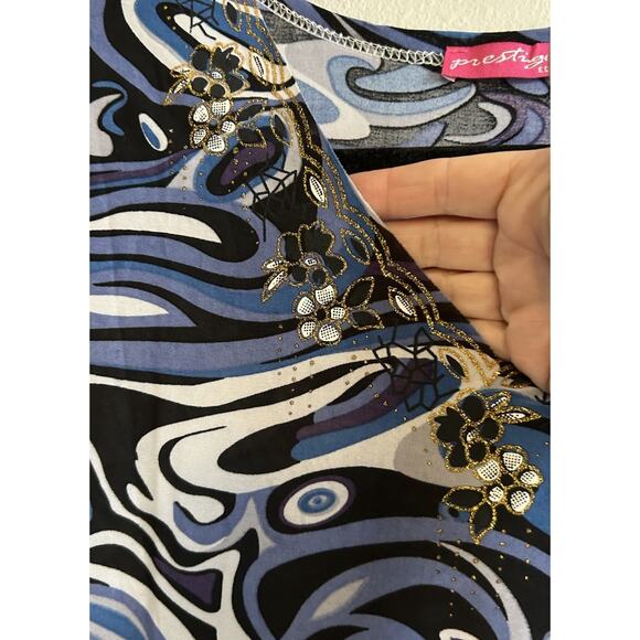 Blue Sleeveless coastal Blouse Shirt Women Plus Size 1X Gold Trim XL - Picture 3 of 6